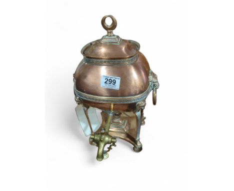 A 19th Century copper samovar with lion mask ring handles 35cms high. Ivory Exemption Certificate 197TZP83