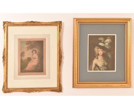 Two framed prints after Gainsborough. Ernest Stamp 1869 - 1942. One Lady in a plumed bonnet H: 30cm W: 22.5cm  One antique me