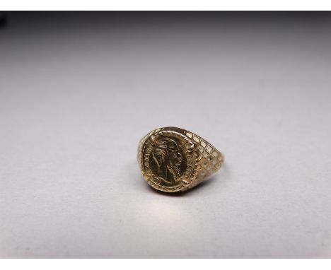 A Mexican 'Maximilano Emperador' token coin - mounted in a 9ct gold ring, size L, weight 2g.