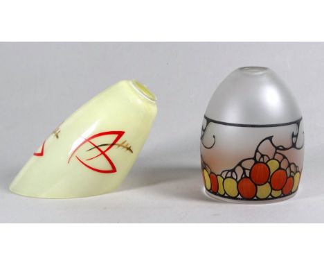 A vintage mid 20th century lamp shade - of truncated conical form, cream with abstract decoration, length18cm, together with 