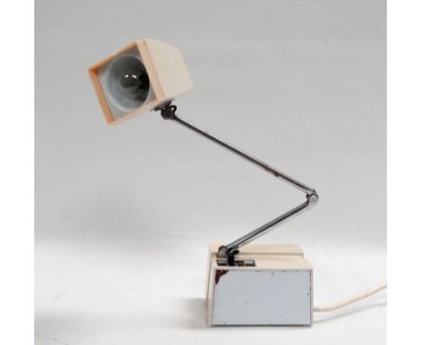 A vintage Philips desk lamp - cream, the light mounted in a red adjusting hoop, height 24cm, together with a Hamilton Industr