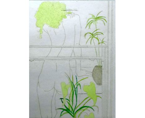 # Sheila OLINER (British 1930-2020) Nude at a Window Etching in colours  Signed and numbered 36/75 Framed and glazed Picture 