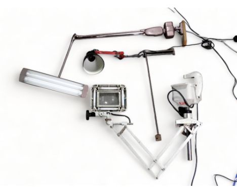 An industrial bench mounted magnifier - by Vison Engineering, incorporating a light source, finished in grey, together with t