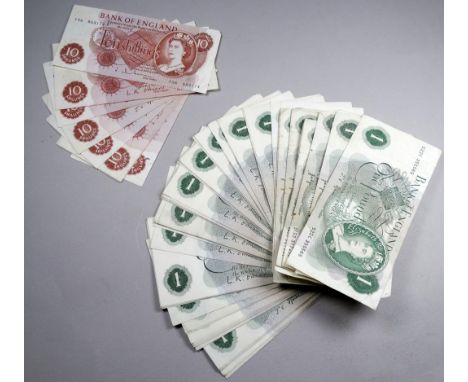 Fifty four one pound notes - various Chief Cahiers, including Jo Page, L. K. O'Brien and J. S. Fford,  together with eight te