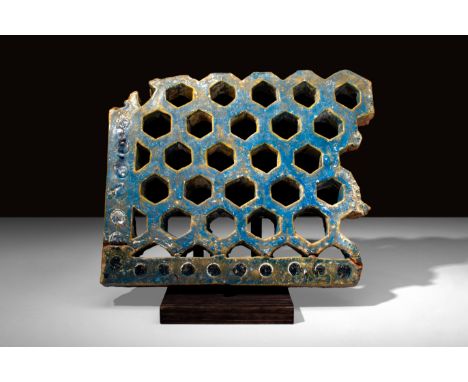 Ca. AD 1000 - 1200 A Timurid glazed terracotta panel element of a lantern featuring a hexagonal pattern. This kind of frieze 