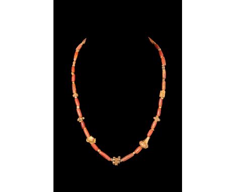 Ca. 400 - 200 BC A beautiful and wearable Bactrian necklace featuring numerous ancient carnelian beads, each meticulously han