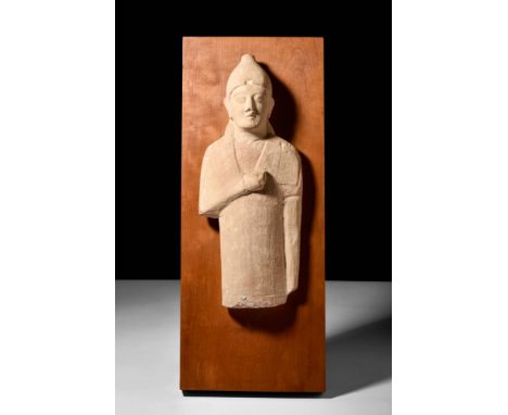 Ca. 500 - 400 BC A Cypriot pottery figurine of priest with characteristic Cypriot features such as sizable heavy-lidded eyes,