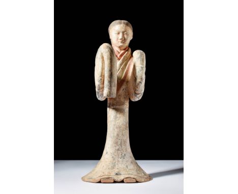Ca. 202 BC - AD 220 A Chinese terracotta dancer. She is depicted with her arms in a dancing motion, possibly waving her sleev