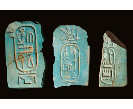 Ca. 1199 - 1193 BC A fragment of faience tiles engraved with the cartouche with the throne name (Userkheperure-mery Amun) of 
