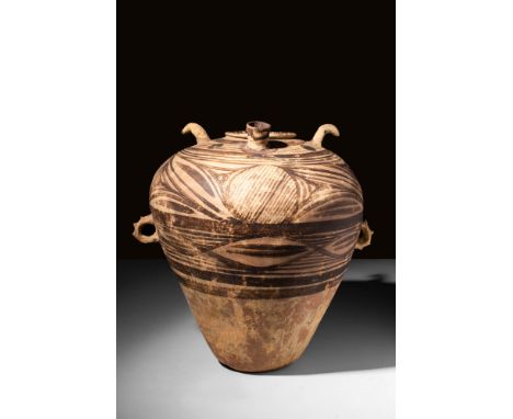 Ca. 3300 - 2000 BC A Chinese Majiayao culture painted pottery jar. The majority of Majiayao pottery is decorated with floral 