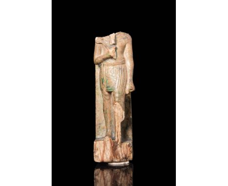 New Kingdom, 18th Dynasty, Ca. 1375 - 1356 BC A rare and exemplary steatite statue of the Pharaoh Amenophis IV. The figure st
