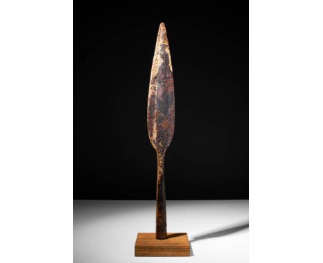 Ca. 550 BC An Etruscan iron spearhead with a slight ridge and an open socket. The Etruscans utilised spears, known as hasta o