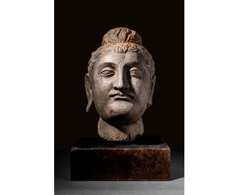 Ca. AD 200 - 400 A Gandharan finely carved grey schist head of Buddha. The wide face has a serene expression, and elongated e