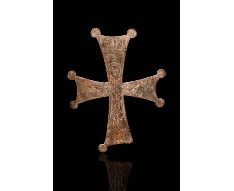 Ca. AD 900 - 1100 An amazing processional patent cross with flat sections and arms that terminate in a pair of circular knobs
