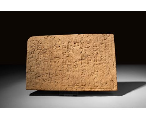 Ca. 604 - 562 BC A rectangular section with fourteen columns of cuneiform text mentioning the foundation of a temple by Nebuc