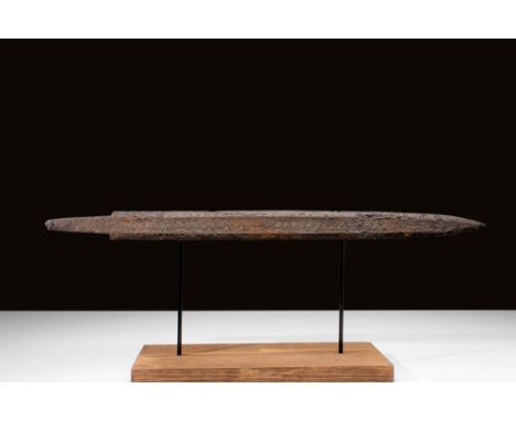 Ca. AD 800 - 1100 A stunning forged iron Viking short sword with a large fuller, sharp edges, and a pointed tip. The sword is