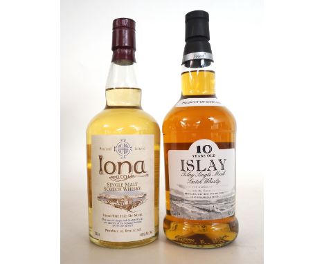 2 ISLAND SINGLE MALTS
A pair of Single Malt Scotch Whiskies from the islands.  IONA ATOLL.  700ml.  40% abv.  Distilled at th
