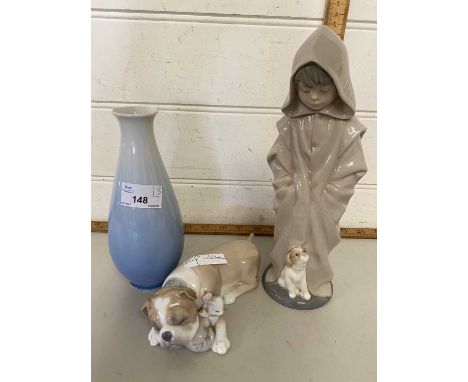 Mixed Lot: A Nao figurine, a Lladro model of a bulldog and a Copenhagen vase (3)