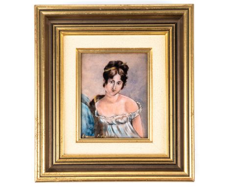 Limoges enamel portrait of a lady in a gilt frame, signed to lower left. Frame measures approx. 19 x17cm In good overall cond