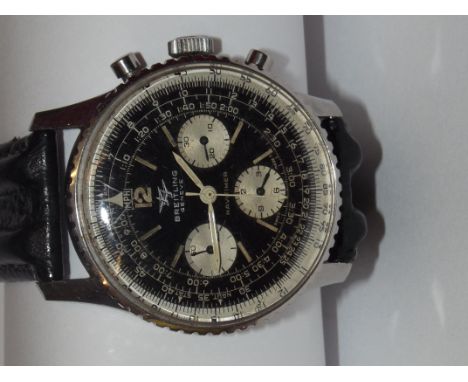 Breitling Navitmer chronograph wristwatch Circa 1960s, Black dial with luminous markers, three silver registers recording hou
