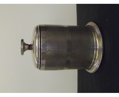 Silver and bakelite art deco engine turned cigarette dispenser, height when closed 13cm, Birmingham, Joseph Gloster Ltd, 1941