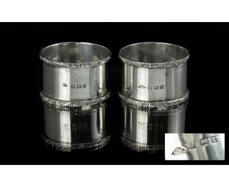 Edwardian Period Pair of Sterling Silver Napkin Holders in original case.  Hallmark Birmingham 1905.  Maker Charles Horner.  
