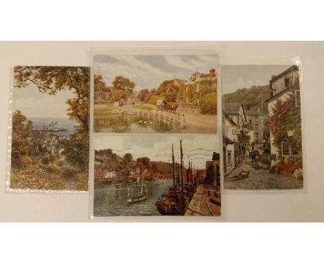 POSTCARDS, topographical selection, all by A R Quinton, inc. Rottingdean, High Street Clovelly, The Quay Looe, Buckfast Abbey