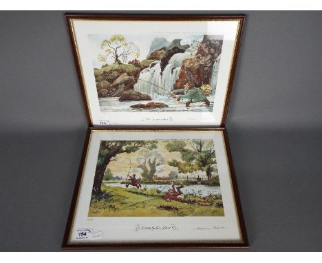 Two limited edition prints after Norman Thelwell, humorous angling scenes The Salmon Leap and Down By The River, each signed 