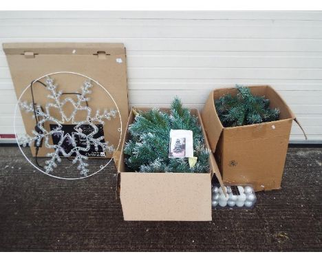 Christmas Decorations - A Christmas tree and a large Clear Snowflake Rope Light Silhouette. [3]