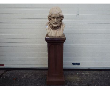 A ceramic bust of Homer on a stone effect plinth, approximately 137 cm (h). [2]Condition Report: Height of bust is approximat