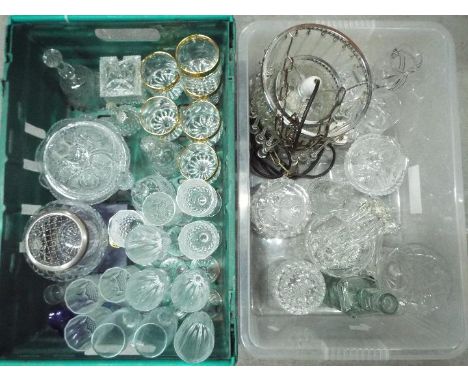 Two boxes of mixed glassware to include ceiling light, bowls, vases and similar. [2]
