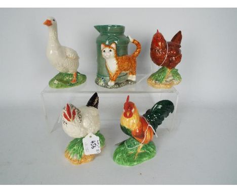 Border Fine Arts - Four pottery farmyard bird figurines comprising Goose, Chicken (Light Sussex), Cockerel and (Rhode Island 