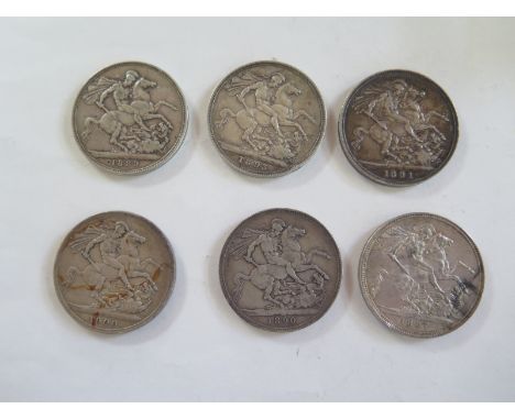 Six Victorian silver Crowns - 1887, 1889, 1890, 1891, 1893 and 1900 - total weight approx 5.5 troy oz 