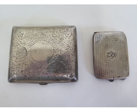 A silver cigarette case together with a silver card case, the card case with EHO inscribed upon its lid, approximately 2.9 to