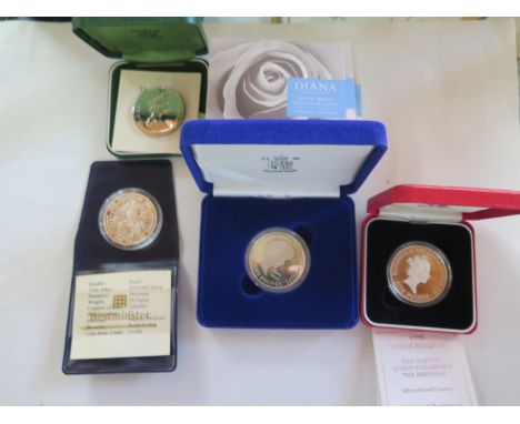 Four Royal commemorative silver proof Crown size coins - approx 3.5 troy oz 