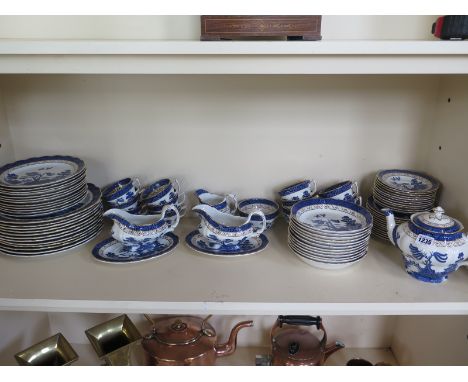 A Booths Real Old Willow dinner tea service - 77 pieces, all generally good except one large plate 