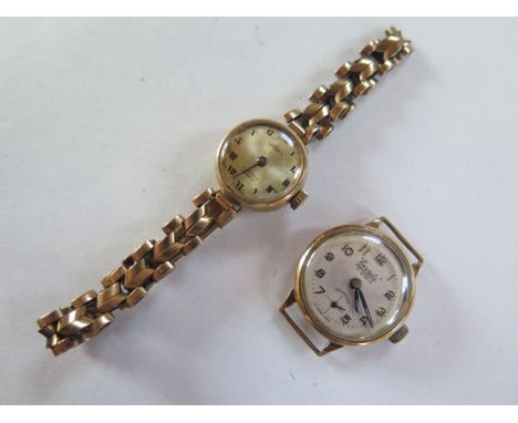 A vintage 9 carat gold Gradius ladies wristwatch with 9 ct gold bracelet, together with the ladies Everite 9 ct gold cased wa