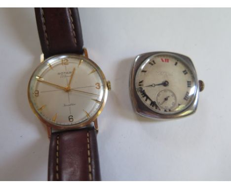 A gents 9ct gold cased Rotary wristwatch, approximately 3.4cm wide including button, together with vintage Rolex watch head w