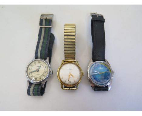 Three mechanical gents watches, two Swiss made with Roamer and Aristo on the dials, the other is a scarce made in England Hor