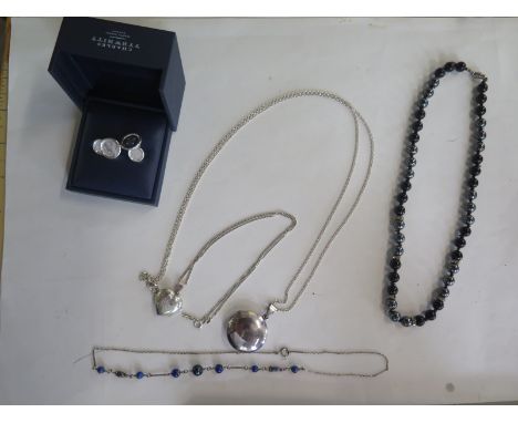 A hematite necklace, 44cm long, two silver lockets on chains, a pair of Charles Tyrwhitt cufflinks and another necklace all g