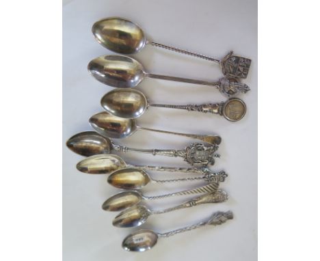 Ten silver teaspoons with decorative handles, most from early 20th century, approximately 3.9toz, see images for details and 