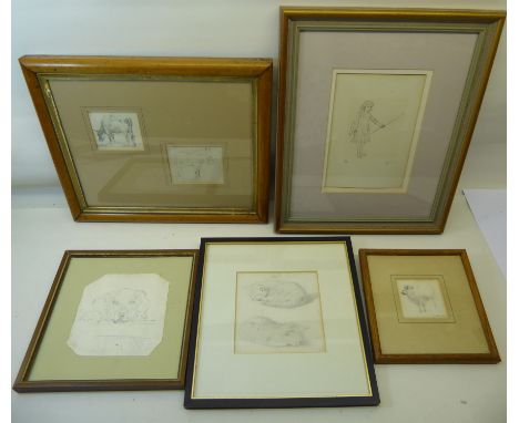 ARTHUR JAMES STARK (1831-1902): A pencil sketch of a Scotch sheep, the frame with a Spink & Sons label.  2 1/2" (6cms) square