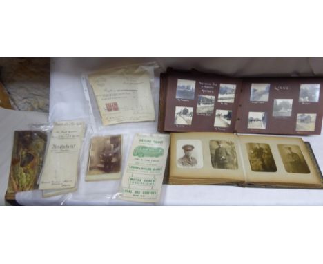 A Photograph Album of British Troops in Belgium 1919, another album of portrait photographs, unframed watercolour, legal docu