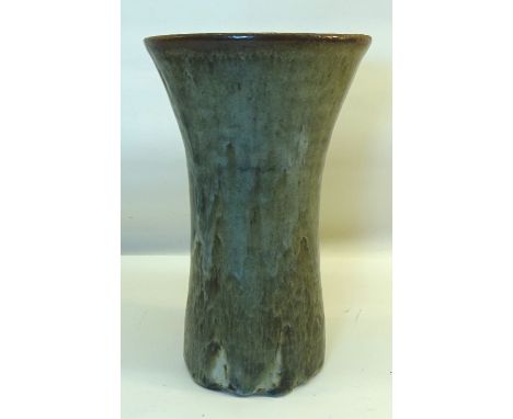 David Leach (1911-2005) a pottery Vase of waisted design with mottled green glaze and seal mark to base, 7" (18cms) high.