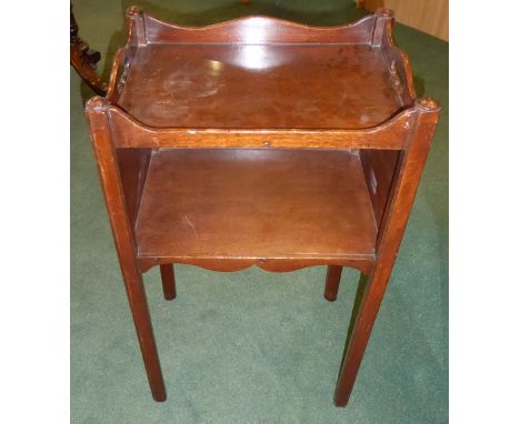 A mahogany Wash Stand/ Bedside Cupboard with tray top and open shelf on chamfered square supports.  18" (46cms) wide. 