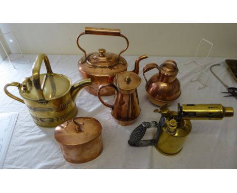 A 19th Century copper oval Tea Caddy with crescent shape lift by J. Picard & Co. Regent Street, a copper oval kettle, copper 