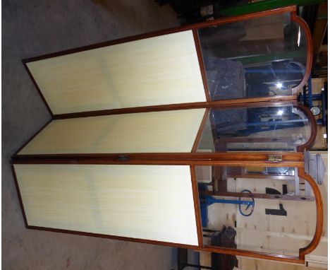 An Edwardian mahogany frame three Panel Screen with glazed and fabric covered panels and inlaid with box wood stringing.  5' 