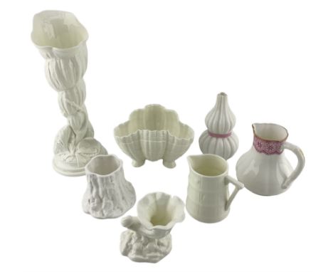 Victorian Royal Worcester gourd shape vase H11cm, Worcester conch shape vase in white glaze H23cm and other similar Worcester