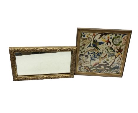 19th century carved giltwood mirror, of rectangular form with scrolling floral and acanthus frame, 59cm x 34cm, together with