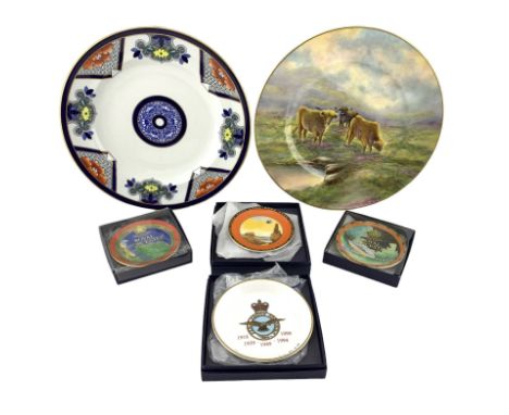Royal Worcester plate painted with Highland cattle by David J Scyner 1971 D27cm, Victorian Worcester plate painted with a geo